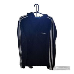 Adidas 3 Stripes Jacket Full zip Hoodie Windbreaker Size Small black